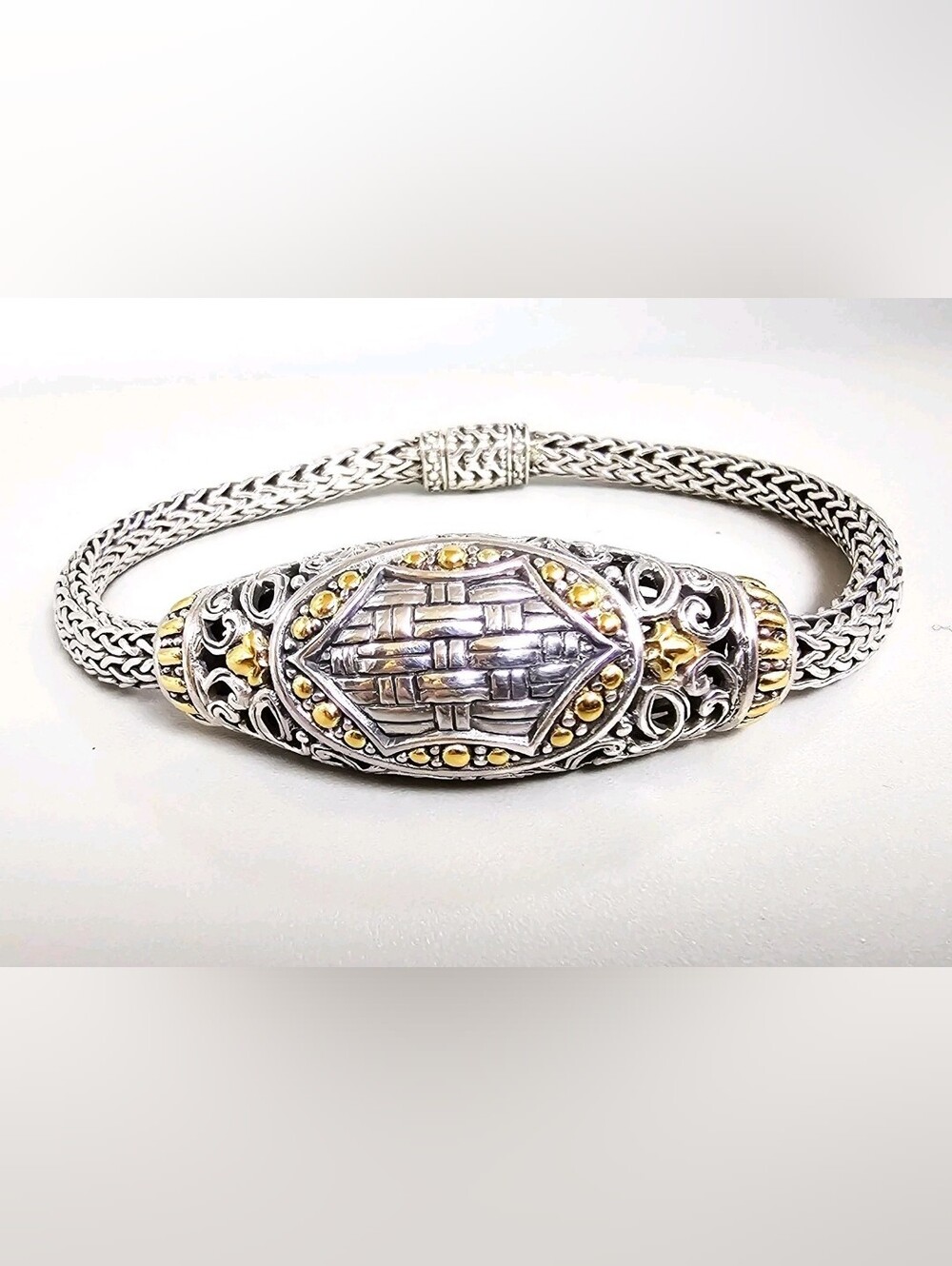 Sterling And 18k Basket Weave Bracelet